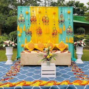 Backdrop curtain- Yellow & Sky Blue combo