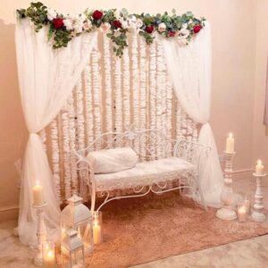 Elegant White Floral Backdrop Set (Curtains+Props)