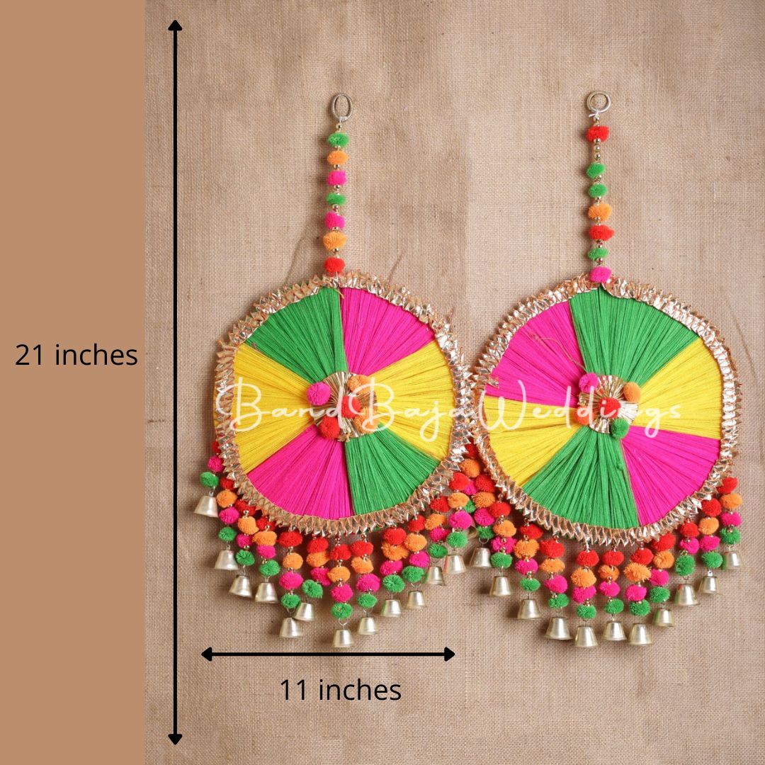 Traditional Handmade Handicrafts-Dream Catcher Gota Hangings with pom pom & Brass Bells