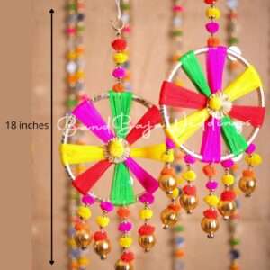 Multicolour Decorative Hangings with pom pom & beads (Pack of 2)