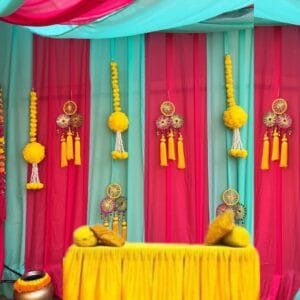 Gota Dreamcatchers & Floral Ball Hangings Decor with backdrop curtains