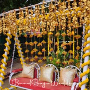 Swing Decoration -Gota hangings tassels hangings and marigold flowers decoration