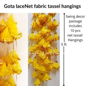 Swing Decoration -Gota hangings tassels hangings and marigold flowers decoration