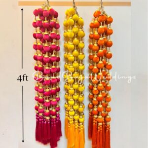 Pom Pom Hangings with beads and silk thread tassels (Pack of 10 strings,4 ft long)