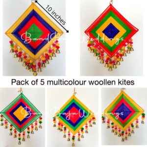 Haldi backdrop decoration kit ( 5 kites ,4 rajasthani umbrellas,10 pom pom hangings,5 gota ring hangings)