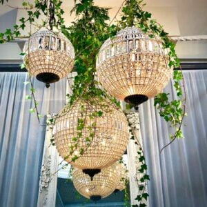 Sphere Shaped Gold and Crystal chandelier – Vintage home decoration/wedding hanging decoration/lighting