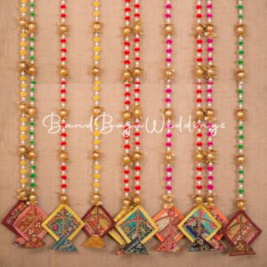 Decorative hangings with beads & pom poms and fabric kite shaped ends (pack of 10 strings,5 ft )