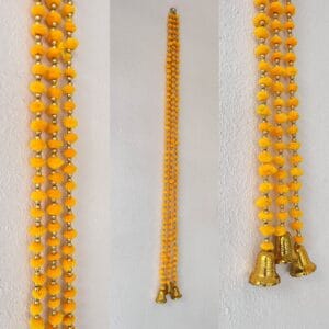 Pom pom hangings with beads and bells – Haldi decor (Pack of 10 strings,5 ft long)