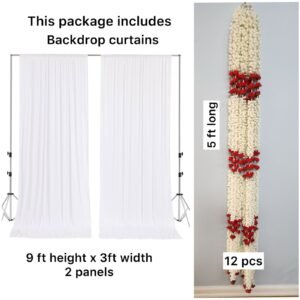 White curtains + Artificial Jasmine And Rose Flower Hangings  (Pack of 10, 5 ft long)