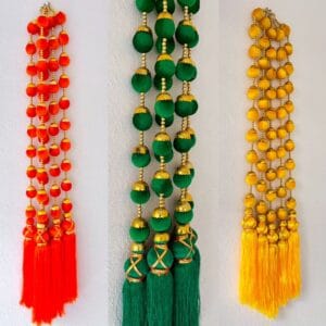 Pom Pom Hangings with golden beads and tassel endings (Pack of 10 strings,5 ft)