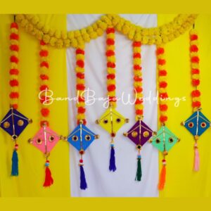 Handmade Artificial Marigold Fluffy Flowers Colorful Woolen Kite Hanging