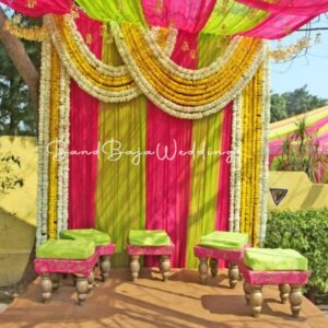 Backdrop curtain- Green & rani pink combo