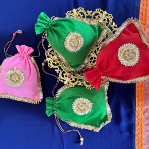 Silk fabric potlis with golden gota work (Pack of 12)