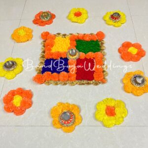 Swastik Rangoli Mat 1pc & Flower shaped rangoli mats 9pc Set Combo