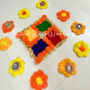 Swastik Rangoli Mat 1pc & Flower shaped rangoli mats 9pc Set Combo