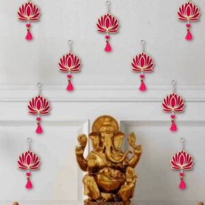 Handmade Wall Decor Lotus with jhumki Style Hanging for Home Decor,Diwali Decor ,Wedding and All Festival Decor ( 10 Pcs)