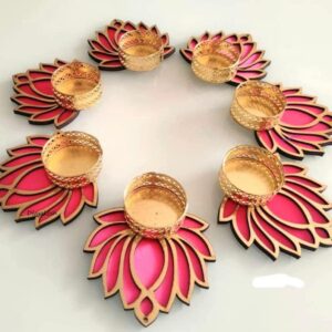 Lotus Tealight Candle Holder for Puja Decor | Festival Decor (6 pcs)|Lamp Temple Decoration