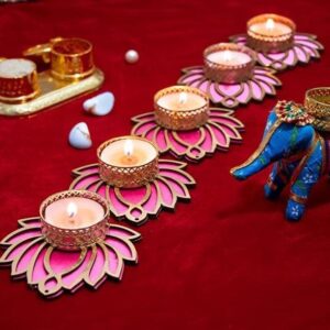 Lotus Tealight Candle Holder for Puja Decor | Festival Decor (6 pcs)|Lamp Temple Decoration