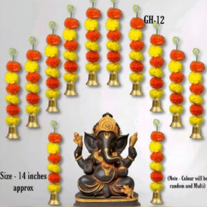 Marigold hangings with bells for idol backdrop decoration or pooja /festive decoration at home (Pack of 12)