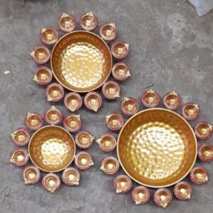 Metal Diya Traditional Lotus Urli Tealight Holder Golden (Pack of 1)