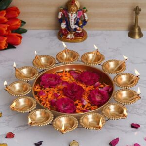 Metal Diya Traditional Lotus Urli Tealight Holder Golden (Pack of 1)