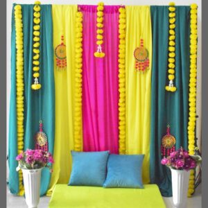 Readymade Backdrop curtain- Yellow, dark green and rani pink combo