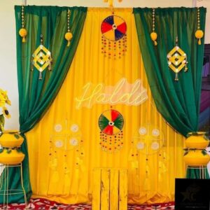 Backdrop curtain- Yellow & Dark green combo