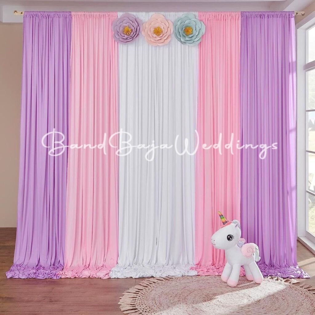 Pastel Backdrop curtain- White ,lavender & baby pink combo - Band Baja ...