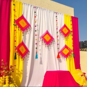 Multicolor Kites & Pom Pom Hangings Stage Decor