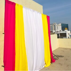 Haldi function backdrop curtain- White ,yellow & pink