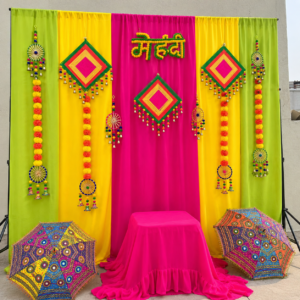 Mehndi Decoration Kit (Multicolor Backdrop Curtains +Props)