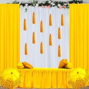 Yellow Haldi backdrop set( backdrop curtains +props)