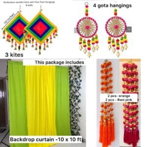 Haldi decoration set (backdrop curtains+props)