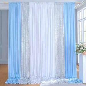 Backdrop curtain- White, silver & light blue combo