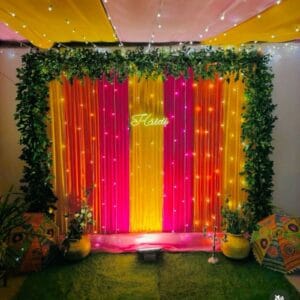Haldi function backdrop curtain- yellow ,pink,orange