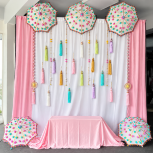 Beautiful pastel theme backdrop decoration set (backdrop curtains+ Props set)