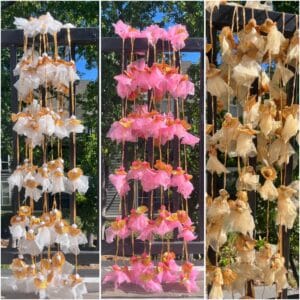 Net Tassel hangings with golden gota and pom poms (Pack of 10 hangings, 6 ft long)