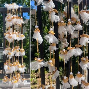 Net Tassel hangings with golden gota and pom poms (Pack of 10 hangings, 6 ft long)