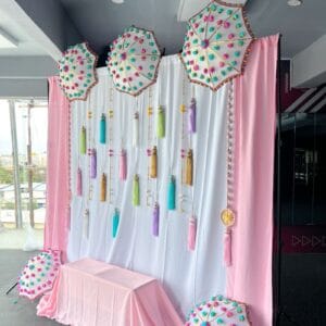 Beautiful pastel theme backdrop decoration set (backdrop curtains+ Props set)