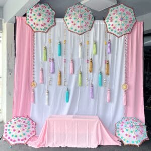Beautiful pastel theme backdrop decoration set (backdrop curtains+ Props set)