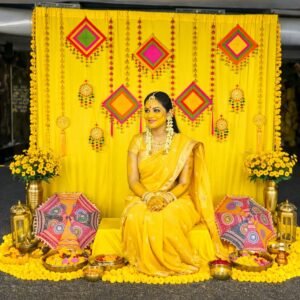 Haldi Backdrop decoration- Groom’s Haldi ( Backdrop curtains+Props )