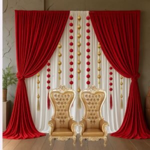 Stitched backdrop curtain set +Ball pom pom hangings set