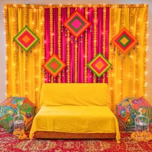 Haldi/Mehndi Backdrop decoration Kit (Backdrop curtains + Props) |Indian wedding