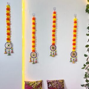 Marigold hangings with gota and bells (4 ft, Pack of 5)