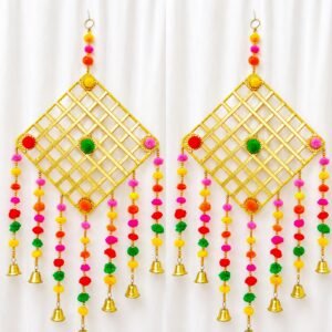 Square golden lace Kites with pom pom hangings ( Pack of 5 )