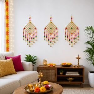 Square golden lace Kites with pom pom hangings ( Pack of 5 )