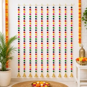 Multicolour pom pom hangings (5ft long ,10 pcs per pack))