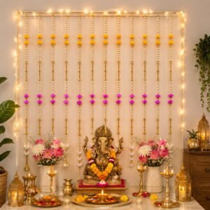 Foam flower hangings with beads and bells (Pack of 10, 4.5 ft long)