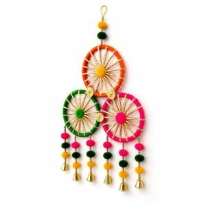 Gota dream catcher hangings with pom poms and bells (Pack of 5)
